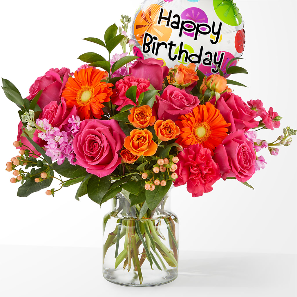 Fiesta Bouquet with Birthday Balloon – L & M FLOWER SHOP, Canonsburg PA