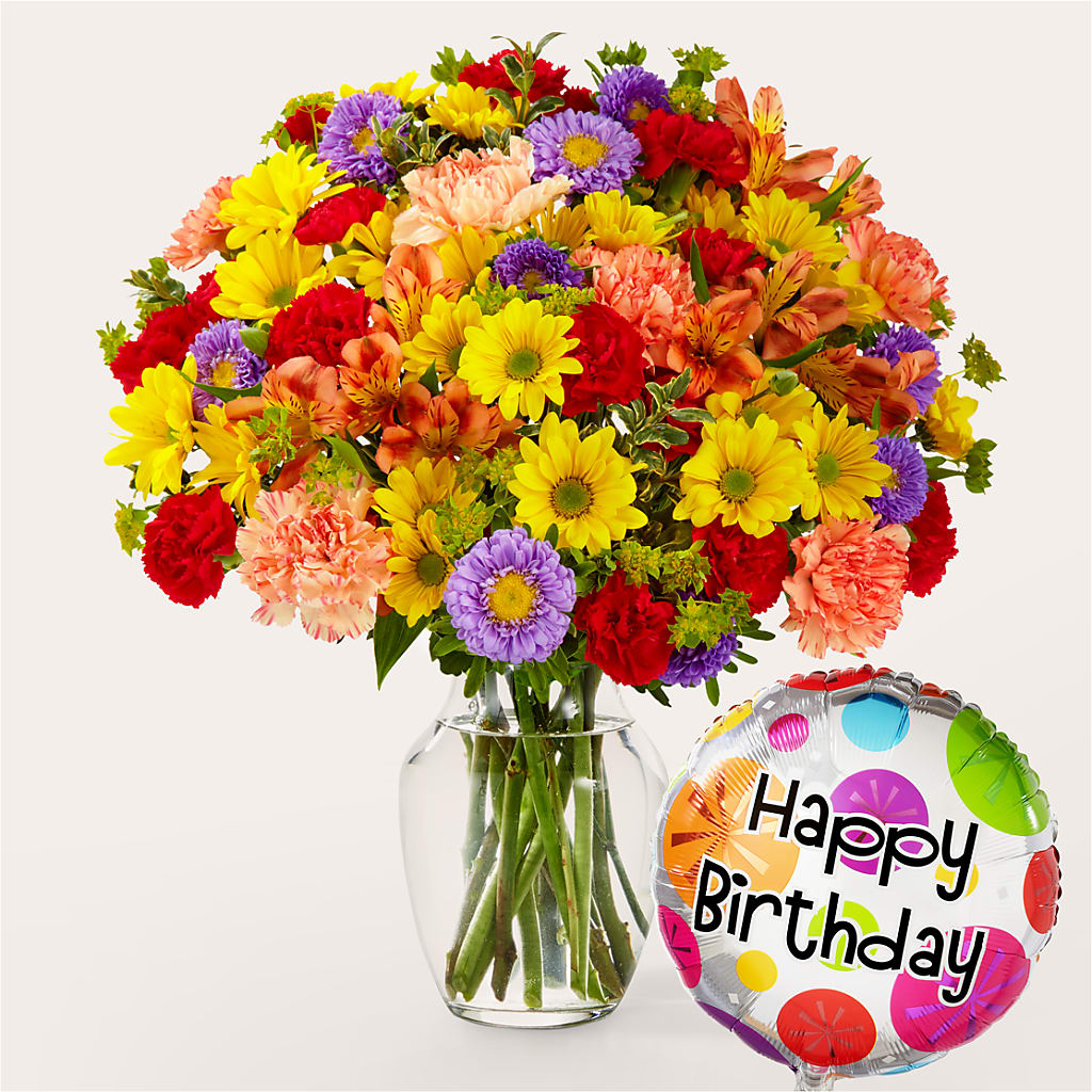 Kaleidoscope Bouquet with Birthday Balloon – L & M FLOWER SHOP, Canonsburg PA