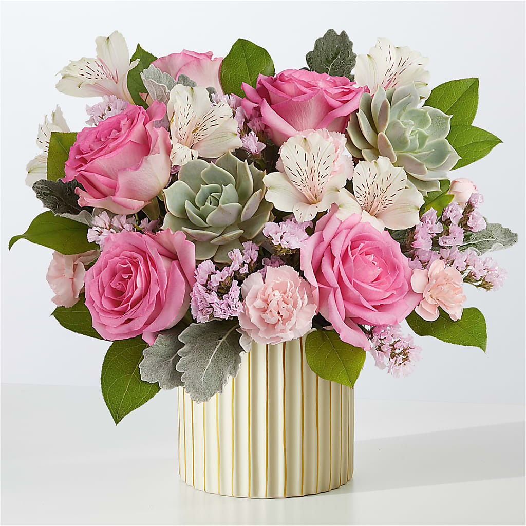 Dusty Rose Bouquet with Ivory Vase – L & M FLOWER SHOP, Canonsburg PA