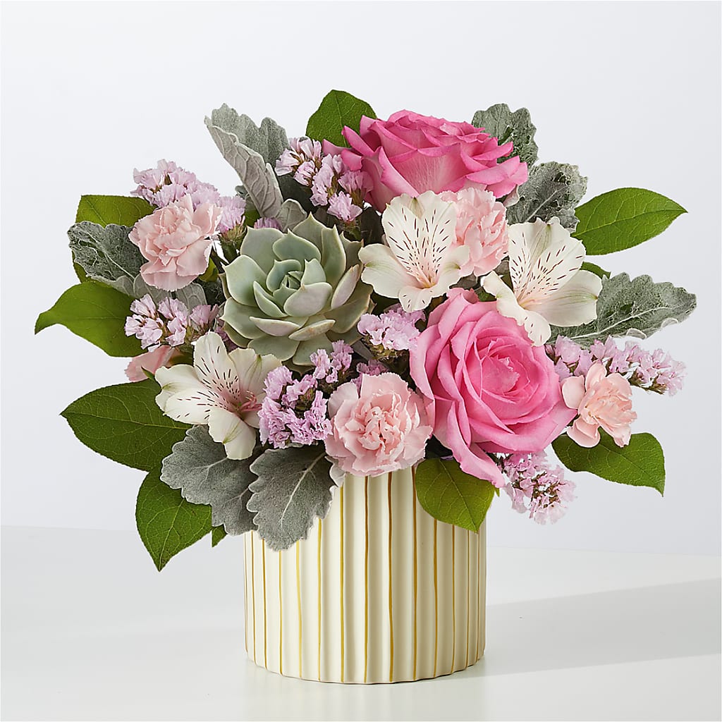 Dusty Rose Bouquet with Ivory Vase – L & M FLOWER SHOP, Canonsburg PA